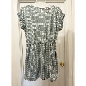 Loft Blue/White Knit Elastic Waist Cap Sleeves Dress Size Medium Petite